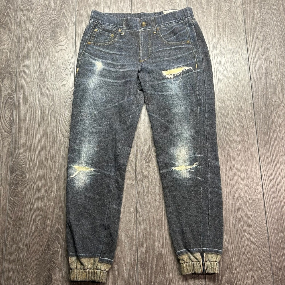 Rag & Bone Miramar Joggers XS Blue Distressed Denim Print French Terry Pants